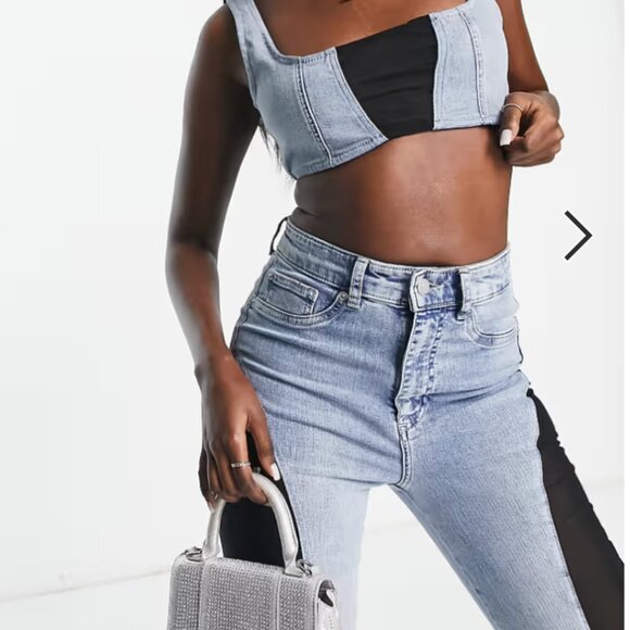 ASOS DESIGN Crop denim top with mesh detail in blue Size 8 - Picture 9 of 9